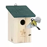 Relaxdays Nistkasten für Vögel, 35mm Einflugloch, aufklappbar, Meisen & Sperlinge, Vogelhaus zum Aufhängen, Natur-grün