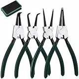 LEAZZLE 4 Stück 180mm Sprengringzangen Set, Sicherungsringzange Set mit Tasche, Gerade Sicherungsringzangen Und Gebogen Sprengringzange für Innen- und Außensicherungen, Kohlenstoffstahl Seegeringzange