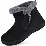 Barfußschuhe Gefüttert Kinder Winterstiefel Jungen Mädchen Wasserdicht Winterschuhe Schneestiefel Warm Stiefel Stiefeletten Schwarz-A 34EU