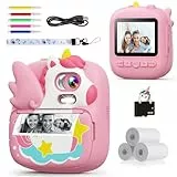 CAMCLID Kinderkamera Sofortbildkamera, 2,4 Zoll Sofortbildkamera Kinder mit 32G TF Karte und Fotopapier Drucken, 1080P HD Digitalkamera Kinder, Geschenke für Jungen und Mädchen 3-12 Jahre (Rosa)