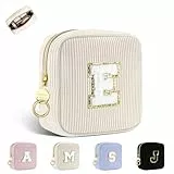 Personalisierte Kosmetiktasche Kleine Make up Tasche Cord Schminktasche Damen Tragbare Reise-Kulturbeutel für Toilettenartikel Organizer Personalisierte Initialen Geburtstag für Mädchen Beige E