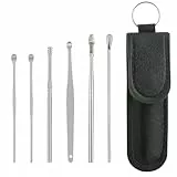 WOLMIK 6 Stück Ohrenreiniger, Ohrenschmalz Entfernungs Set, Ohrenschmalz Entferner Edelstahl, Ohrreinigungswerkzeuge mit PU-Tasche, für Erwachsenen und Kindern