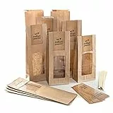 Logbuch-Verlag 25 Blockbodenbeutel mit Fenster + Aufkleber Mit Liebe selbstgemacht - Verpackung für Kekse Plätzchen Nudeln 8,5 x 26,5 x 5 cm