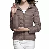 KODMNSW Daunenjacke Damen Steppjacke Leicht Packbare Puffer Mantel Winterjacke Lightweight Daunenmantel Pufferjacke mit Kapuze Wintermantel Softshelljacke Übergangsjacke Winter Jacke Kaffee M