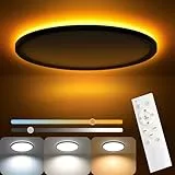 AmazeFan LED Deckenleuchte Dimmbar - 34W 3400LM Deckenlampe mit Fernbedienung - 8W Nachtlicht Warm-LED Deckenleuchte Flach für Schlafzimmer Kinderzimmer Wohnzimmer-Rund (34W-39CM-Schwarz)