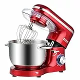 Kitchen in the box Küchenmaschine, 6,2 L Knetmaschine 1400 W, 6 Geschwindigkeits Teigmaschine mit Rührhaken, Knethaken, Schneebesen, Rot