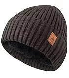 FORVEVO Mütze Herren Damen Winter, Warme Beanie Herren mit Fleece Futter, Thermo Wintermütze Männer, Winddichte Strickmützen für Unisex,Outdoor Laufen Skifahren(Braun)