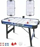 Klappbarer Airhockey Tisch 122cm mit Luftkissen-Effekt - 3-in-1 Spiel für Familie: Hockey, Bowling, Shuffleboard - Scoreboard, 2 Pucks + Schläger - Zuhause Freizeit Geschenk