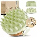 BAMBUA Kopfhaut Massagebürste - (3 AUFSÄTZE) vielseitige Kopfmassage Bürste mit Anti-Schuppen Effekt - Premium Haar Massagebürste Haare - Utensilienset inkl. E-Book „Gesunde Kopfhaut“ (Grün)