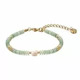 vissen Grüner Naturstein Perlenarmband Damen Vergoldete Perlen Verstellbar Grüner Kristall Vintage Modeschmuck