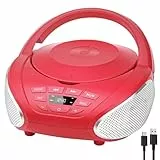 Gueray CD Player Tragbar Boombox Radio mit CD-Player CD Spieler mit Lautsprecher Display Unterstützung UKW-Radio Memory-Funktion PROG-Wiedergabe AUX-Wiedergabe Rot