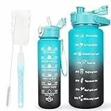 CodiCile 2 Pack Trinkflasche BPA-frei 2L+750ml, Sport-Trinkflasche mit Zeitmarkierung & Strohhalm, 2 Liter fürs Fitnessstudio mit Bürste, Großer motivierender Zeitmarker Wasserflasche