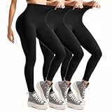 Leafigure Leggings Damen High Waist, Leggins Blickdicht Schwarz für Sport Gym Yoga 3er Pack S-M