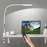 Schreibtischlampe LED Klemmbar, Tischlampe Schwanenhals mit 5 Farb und 5 Helligkeitsstufen, Flexible 360° Schwenkarm Tischleuchte, TouchBedienung Klemmlampe mit Fernsteuerung für Arbeit, Studium
