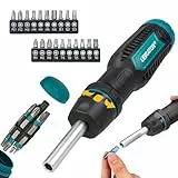 LIBRATON Ratschenschraubendreher Set, Multi Schraubendreher, 33-in-1 Magnetischer Schraubendreher, Schlitz-/Philips-/Pozi-/Torx-/Hex-/Vierkant-Bits, Ergonomischer Griff für Zuhause, Auto