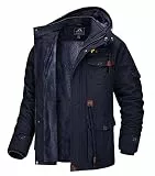 MAGCOMSEN Winterjacke Herren Cargo Jacke US Feldjacke Windbreaker Baumwolljacke für Männer Dick Fleecejacke Wandern Camping Trekking Jacken mit Kapuze Dunkelblau M