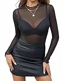 Zeagoo Damen Mesh T-Shirt Sheer Transparent Tops Sexy Durchsichtige Netzoberteil für Party und Clubwear Schwarz M