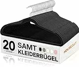 HOUSE DAY Kleiderbügel Samt 20 Stück, Kleiderbügel Platzsparend Filz Bügel - Rutschfester, Premium Schwarzer Anzugbügel, 360° Drehbarer Haken, Schwarz