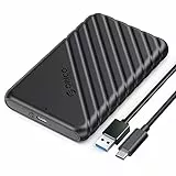 ORICO Festplattengehäuse 2,5 Zoll, 6Gbps USB C 3.1 Gen 1 Festplatten Gehäuse für 9.5mm 7mm 2.5 Zoll SATA SSD HDD, UASP Trim unterstützt, mit USB 3.1 Kabel, Werkzeugloses Externe SSD Gehäuse(Schwarz)