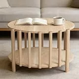 ITEFDTUTNE Couchtisch Rund aus Holz, Couchtisch Rund mit Stauraum, 70 x 40 cm, Runder Couchtisch mit Eleganter Holzmaserung, Wasserfester Holzoberfläche und Anti-Rutsch-Füßen(Holzmaserung)