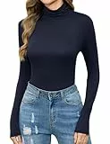 Irevial High Neck Top Damen Unterhemd Winter Langarmshirt Warm Thermo Rollkragenshirt Slim Fit Basic Tops Blau L