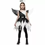 Spooktacular Creations Twisted Angel Costume, Girls Black Angel Costume, Half Angel Half Devil Costume for Kids Halloween Party Role Play-M