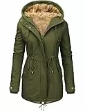 Nadeer Damen Jacke Winter Lang Warm Gefüttert Winterparka Funktionsjacke Steppjacke Wintermantel Langarm Hoodie Kapuzenpullover(Armeegrün,L)