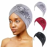Copbopwn 3PCS Turbane für Frauen - Pailletten Blume Kopftuch, Chemo Kopfbedeckung, Haar-Turban, Faltenmütze, Beanie Cap, Haarausfall Hut