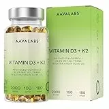 Vitamin D3 K2 hochdosiert mit nativem Olivenöl - Vitamin D 2000 IE + Vitamin K2 MK7 100μg - Sonnenvitamine Vitamin D K2 GMO-, gluten- und laktosefrei 180 Vitamin D3 K2 Kapseln hochdosiert