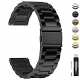 Fullmosa Edelstahl Uhrenarmband 22mm 16mm 18mm 19mm 20mm 24mm für Uhr und Smartwatches| Wechsel Ersatz Metallarmband mit Schnellverschluss für Damen&Herren, 22mm Schwarz