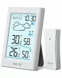 BALDR Wetterstation Funk mit Außensensor, Digital DCF Funkuhr Thermometer Innen Außen, Temperaturanzeige luftfeuchtigkeitsmesser Funk, Raumthermometer,Hygrometer, Wettervorhersage, Wecker