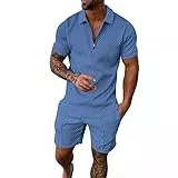 Herren Sommer Trainingsanzug Set Kurzarm T-Shirts Jogginganzug Herren Set Baggy Freizeitanzug Shorts Jogginganzug Zweiteiliges Set