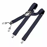 DonDon Hosenträger Herren extra stark navy-blau 3,5 cm Hosenträger Herren breit mit brauem Leder in Y-Form lang - Starke Clips passend für Anzug Jeans Chinos Vintage Rockabilly Suspenders