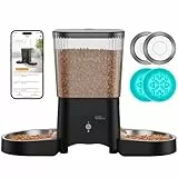 Futterautomat Katze 2 Näpfe mit APP, HONEYGUARDIAN 5G WiFi Intelligenter Katzenfutter Automat, Automatischer Futterspender Katze Hund mit 4 Schüsseln (Edelstahl+Langsame Schüssel), Einfache Bedienung