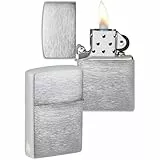 Zippo Sturmfeuerzeug - Brushed Chrome mit seitlicher Flammengravur - Nachfüllbar - Wiederverwendbar - Windfestes Design - Geschenkbox - Made in USA - Amazon Exclusive