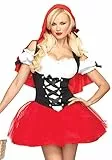 LEG AVENUE 83615 - Rotkäppchen Kleid Mit Angenähtem Kapuzenumhang Kostüm Damen Karneval, XL (EUR 44-46), Red & Black