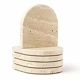 WORHE Marmor-Untersetzer, Beige Travertin Stein Marmor 5er-Set mit Korkboden, saugfähige Untersetzer für Teetassen, Kaffeetassen, Weingläser, geeignet für Haus, Bar und Büro (DL020)
