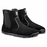 Magical Shoes Barfußschuhe gefüttert Chelsea Boots Stiefel Herbst minimalistische Halbstiefe Stiefeletten aus Leder Lederschuhe atmungsaktiv Gr. 44 Schwarz Lupino