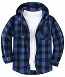 SwissWell Hemd mit Kapuze Herren Langarm Flanellhemd Karierte Holzfällerhemd Lässig Reißverschluss Hoodie Hemdjacke Frühling Herbst Arbeitshemd,D06 Blau,L
