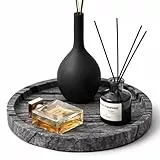 WORHE Marmor Rundes Tablett Schmuckteller für Couchtisch Wohnzimmer Schreibtisch Küche Badezimmer, Schwarzgrau(WH017)