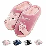 SHAINE Hausschuhe Damen Winter Herren Baumwolle Katze Pantoffeln Warme Plüsch Hausschuhe Unisex Weiche Bequeme rutschfeste Cozy Slippers Rot 40/41