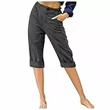 KOG Outlet Amazon 3/4 Hose Damen Leinenhose Leichte Sommerhose Leinen Mode Cargohose Teenager Mädchen Jogginghosen Einfarbig Laufhose Weisses Marlenehose Palazzo Hose Gutschein Dunkelgrau S