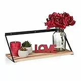 Relaxdays Schweberegal, Metall & Holz, Deko Wandregal Industrial, HBT: 15,5 x 42 x 15,5 cm, Hängeregal, Natur/schwarz