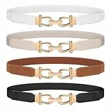 JasGood 4 Stück Skinny Elastischer Taillengürtel - Dünner Damen Vintage Mode Dehnbarer Stretch Gürtel Mit Goldener Schnalle