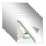 Hode 10 Stück Klebespiegel Selbstklebend, Spiegel zum Kleben 20x20cm, Selbstklebende Fliesenspiegel Acryl 2mm Dicke, Spiegelfolie Selbstklebend Wanddekoration für Badezimmer Wohnzimmer Schlafzimmer