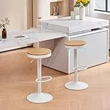 YOUNIKE Barhocker 2er Set Holz Barstuhl Hoher Barhocker Metallrahmen 360° höhenverstellbar drehbar mit Fußstütze Industriell Weiß