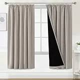 BellaHills 100% Gardinen mit Kräuselband Blickdicht Vorhang Kälteschutz Verdunklungsvorhänge Gardinen Wohnzimmer, Schallschutz Vorhang 2er Set H214 x B132 cm, Natur