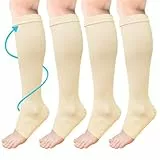 ACWOO Kompressionsstrümpfe für Damen Herren, 2 Paar Stützstrümpfe Medizinisch Kompressionssocken mit 15-20 Mmhg Thrombosestrümpfe, Open Toe Compression Socks für Laufen, Sport, Flug, Radsport（Beige）