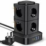 Steckdosenturm 8-Fach mit 2 USB-C & 2 USB, Mehrfachsteckdose mit Überspannungsschutz, 3 Meter Verlängerungskabel, 2 Schalter, Steckdosenleiste mit Kindersicherung für Zuhause und Büro