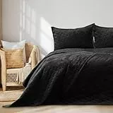 RESTILO Tagesdecke 170x210 cm Schwarz Bettüberwürf zweiseitig Steppung Velvet Samt Laila